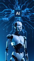 Cyborg Robot with Advanced AI Chip and Automation Technology Concept