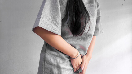 Woman suffering from vaginal discomfort and pelvic pain, female intimate health problem concept