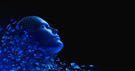 Digital Transformation: AI Artificial Intelligence in Human Face Head