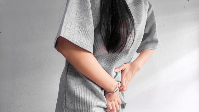 Woman suffering from vaginal discomfort and pelvic pain, female intimate health problem concept