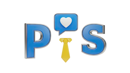 3D 'P' 'S' with Heart Bubble and Tie