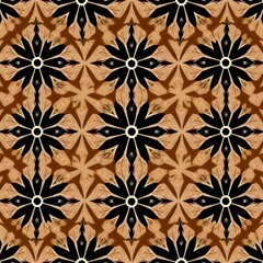 Geometric floral pattern with interlocking petal shapes in brown and black hues background