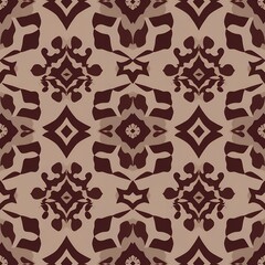 Repeating pattern of abstract symmetrical shapes in brown and beige hues Texture