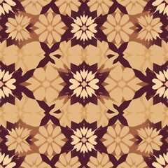 Seamless repeating abstract geometric pattern with floral motifs in earthy tones