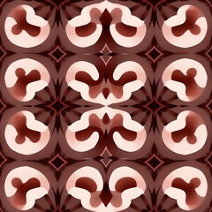 Abstract geometric pattern with repeating curved shapes and diamond elements in warm brown tones