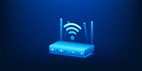 Wireless Router with WiFi Signal Emitting Waves for Internet Network Connection, Modern Networking Technology, High Speed Wireless Communication, Home and Office Internet Infrastructure