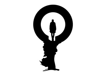 鍵穴の前に立つ探偵のシルエットで調査・分析・ミステリーのコンセプトイメージ