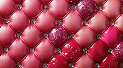 Pink quilted upholstery with rhinestones and glitter