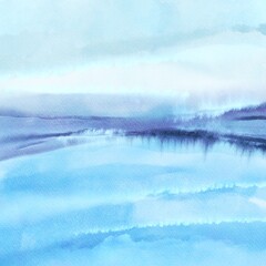 Abstract Blue Watercolor Horizon Background