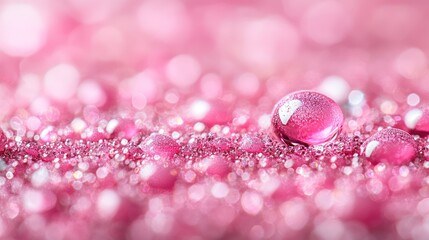 Pink water droplets, glittering background
