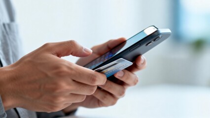 Person using smartphone with credit card