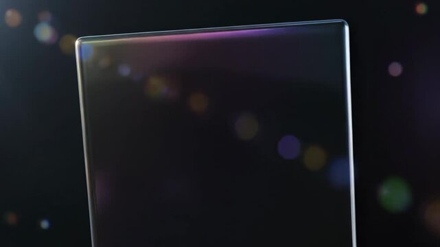 Abstract reflective cube floating in space with lens flare effect