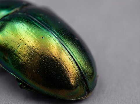 Macro of Iridescent Beetle Shell with Metallic Green and Gold Hues