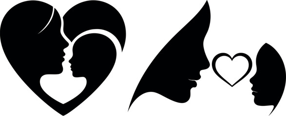 Mother and child silhouette with heart vector illustration isolated on transparent background
