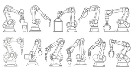 Various industrial robotic arms performing tasks