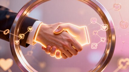 Handshake with glowing icons