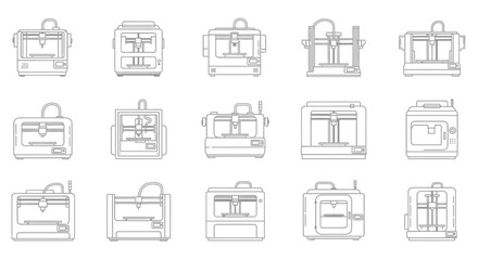 Collection of 3d printers in various designs