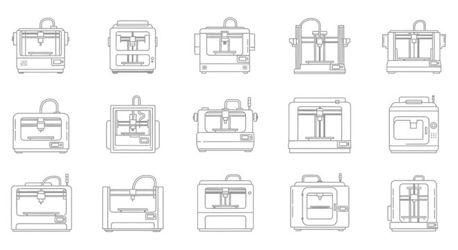 Collection of 3d printers in various designs