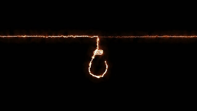 Glowing orange spark forming a loose knot shape on a Generate title without using the word "Title:" before it. black background with a horizontal line
