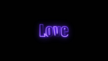 Glowing purple neon sign displaying the word love on a dark Generate title without using the word "Title:" before it. background with soft light trails