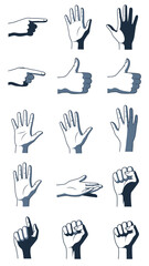 Fototapeta premium Hand gestures set. Vector illustration.