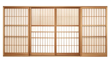 Traditional Japanese Shoji screen with wooden frames and translucent paper panels, sliding doors