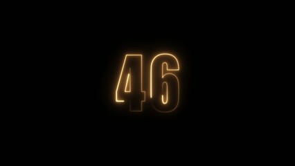 Golden neon glowing number forty six with bright outline on dark Generate title without using the word "Title:" before it. background
