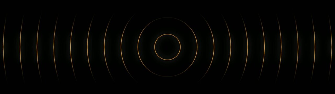 Golden concentric circular sound waves radiating outward on a Generate title without using the word "Title:" before it. black background resembling sonar or audio frequencies