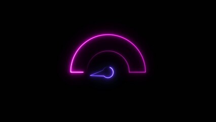 Gradient pink to blue speedometer with needle pointing left on dark Generate title without using the word "Title:" before it. background