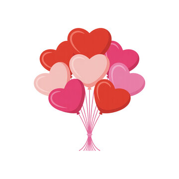 Bunch of red and pink heart balloons for valentine party vector isolated on transparent background