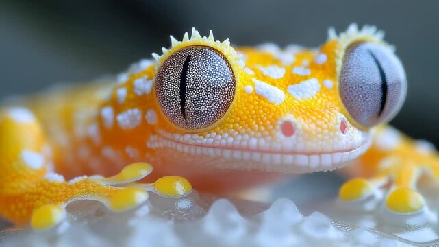 Close-up of vibrant orange gecko on textured surface