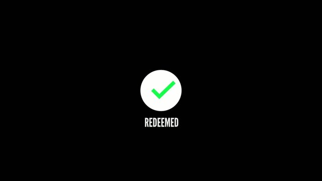 Green checkmark inside a Generate title without using the word "Title:" before it. white circle with the word REDEMED below on a black background redeemed