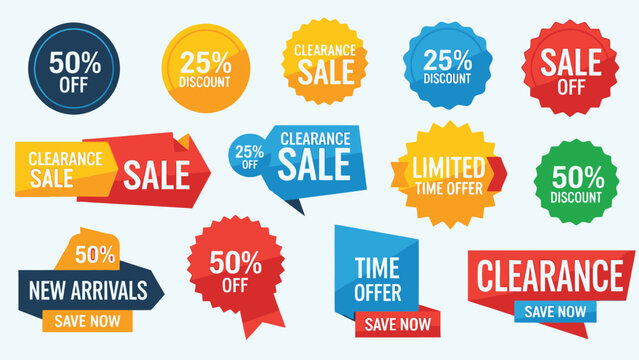 Colorful Sale Stickers and Discount Badges Set