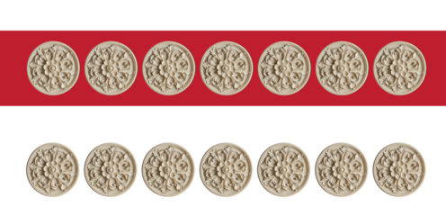 Intricate Ornate Pattern: A close-up view of a collection of ornamental, patterned round elements against a contrasting backdrop. These objects showcase detailed artistry.