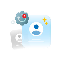 Vector illustration of outdated ID card replaced with new. data update, identity renewal, personal information refresh. administrative systems, digital transformation, user profile and account verify