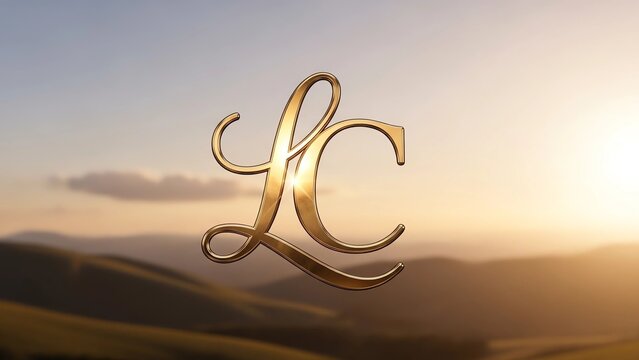 A sophisticated LC logo set against a serene landscape, showcasing modern branding with a touch of elegance.