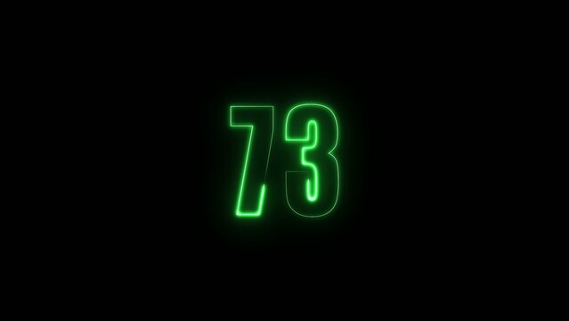 Green glowing neon number seventy three with outline effect on dark Generate title without using the word "Title:" before it. background and vibrant light