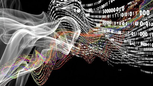 Abstract concept of scent visualized as flowing binary code and digital data