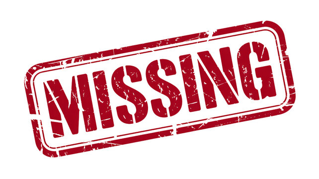 Red rubber stamp with missing text on white background for lost or absent items