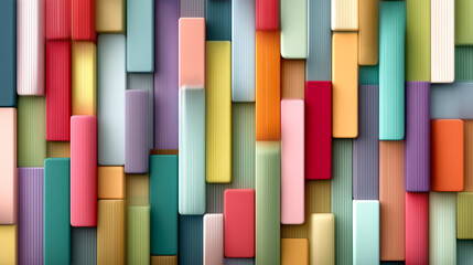 Pastel geometric stripes seamless pattern colorful rectangle tile abstract background ribbed texture 3d layered blocks modern minimal design vibrant cheerful mood soft muted tones