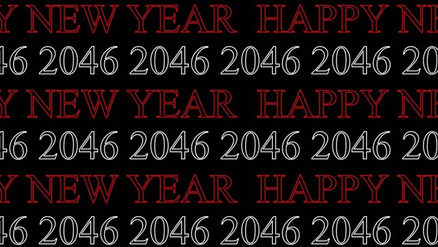Happy New Year 2045 digital Generate title without using the word "Title:" before it. background with repeated text in red and white colors celebration