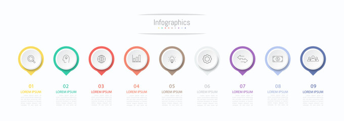 Infographic 9 options design elements for your business data. Vector Illustration.