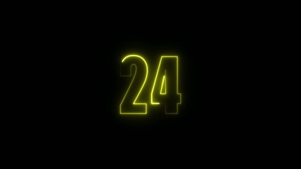 Large glowing yellow number twenty four with neon outline on dark Generate title without using the word "Title:" before it. background