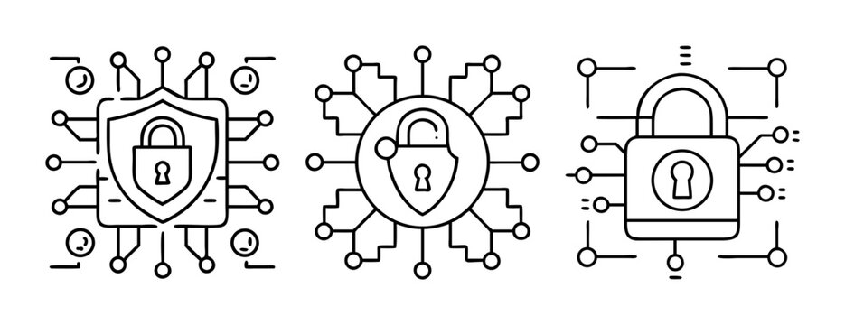 Digital cybersecurity network and data protection concept icons set on white
