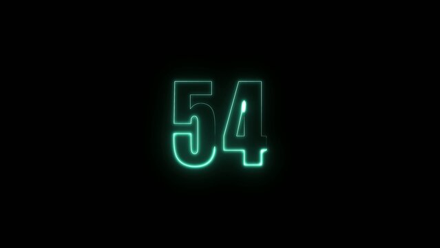 Large glowing teal number fifty four on a dark Generate title without using the word "Title:" before it. background with neon outline and soft light glow