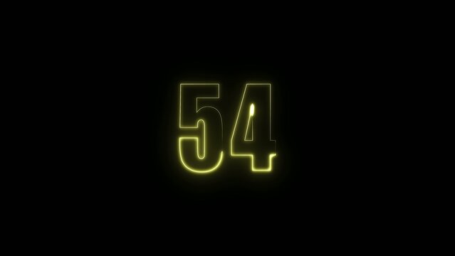 Large glowing yellow number fifty four on a dark Generate title without using the word "Title:" before it. background with neon outline and bright light effect