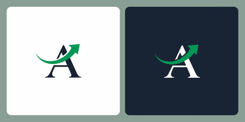 A with a stylized letter A and a green upward arrow on two different backgrounds