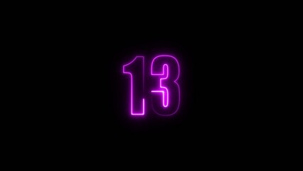 Magenta neon glowing number thirteen with a bright outline on a dark Generate title without using the word "Title:" before it. background creating a striking visual