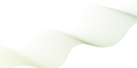 Flowing dots particles wave pattern green and yellow isolated on yellow, orange background gradient. Vector in concept of technology, science, music, modern