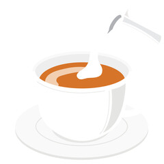 カップにミルクを注ぐミルクティーのイラスト